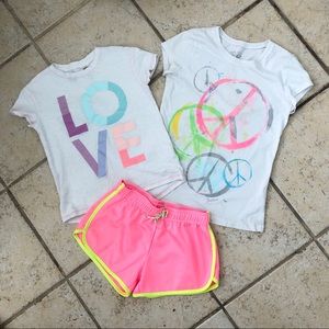 Neon Outfit: 2 shirts & shorts, 8-10, Justice Fila